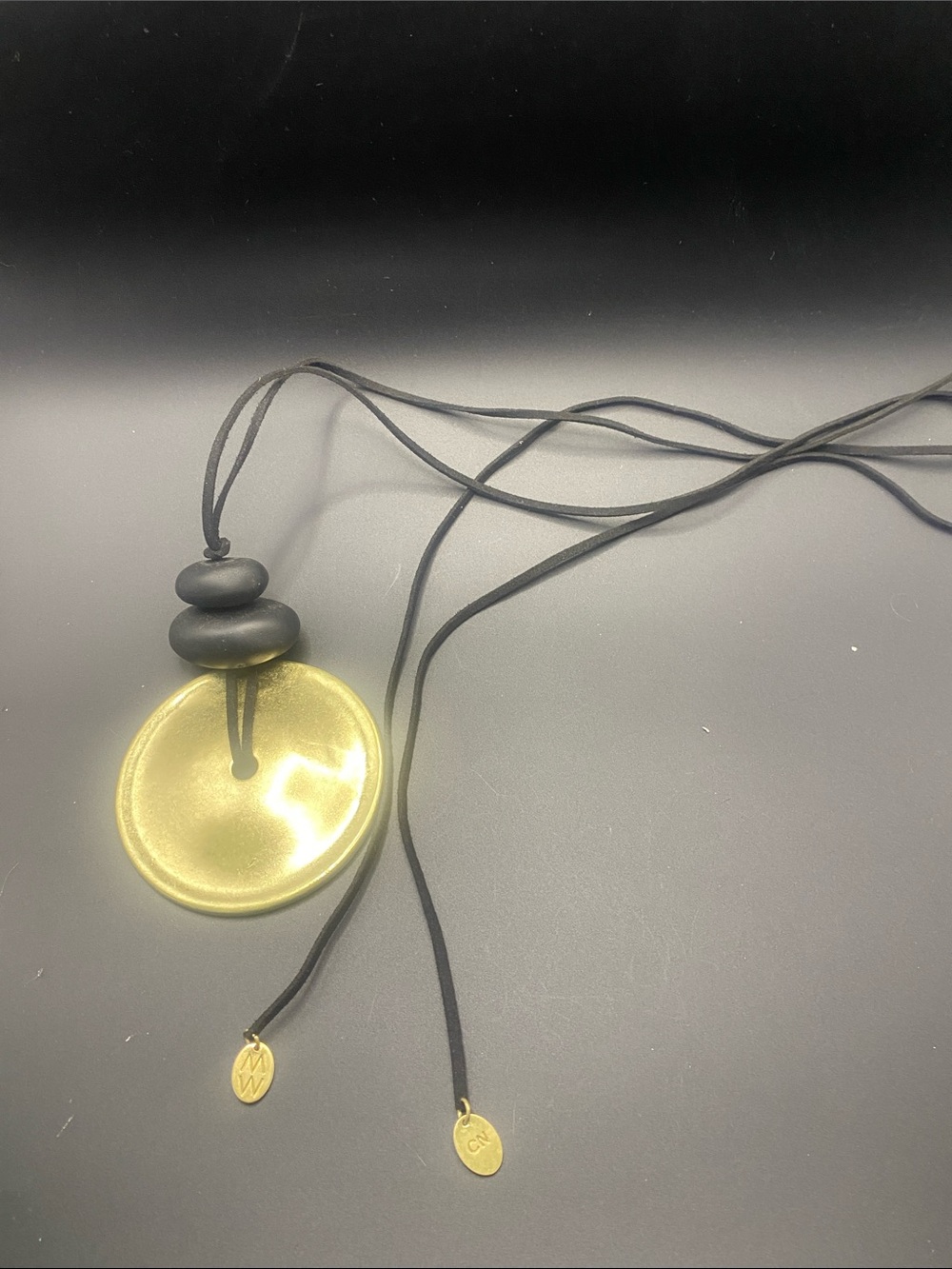 MarlaWynne Black Cord Necklace with Yellow Disc Pendant